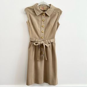 Vintage Carlye Button Down Dress with Belt in Tan size X-Small Business-wear